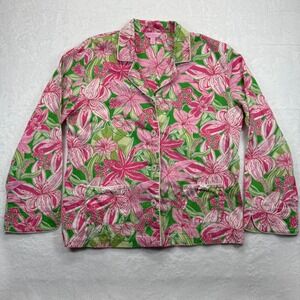 Lilly Pulitzer Pick of the Bunch Pajama Top Floral Long Sleeve Button Up‎ L READ